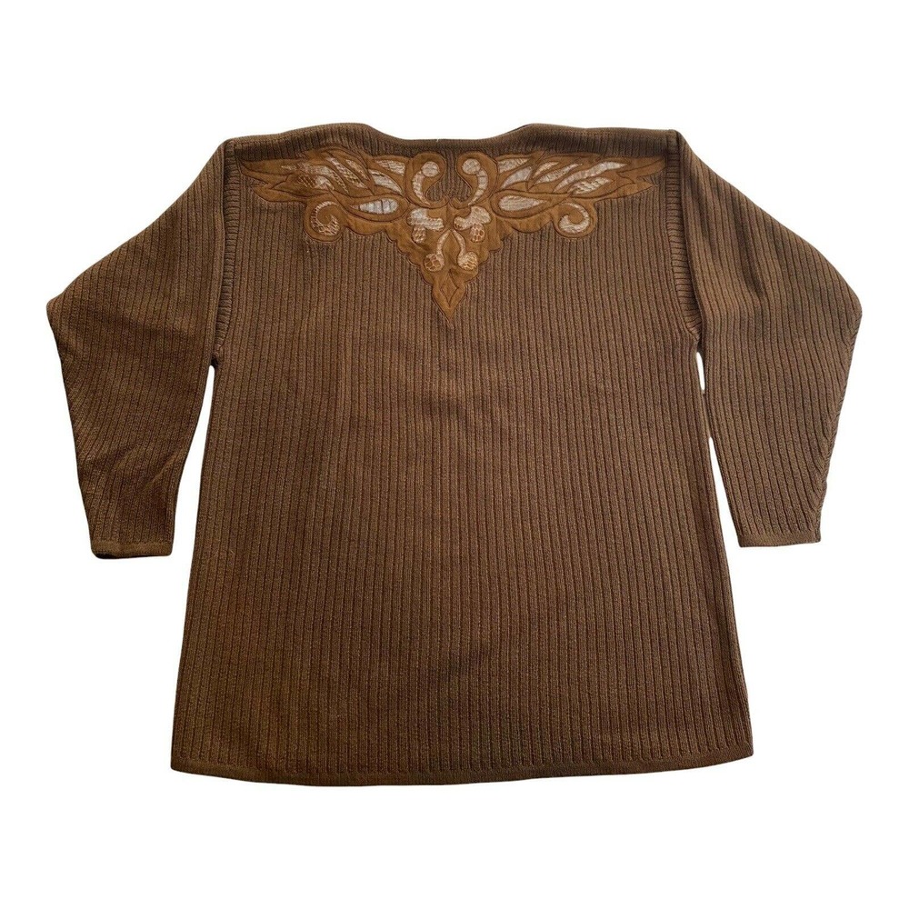 Vintage Semplice Sport Pure Wool Suede/leather Trimming Sweater Size Large